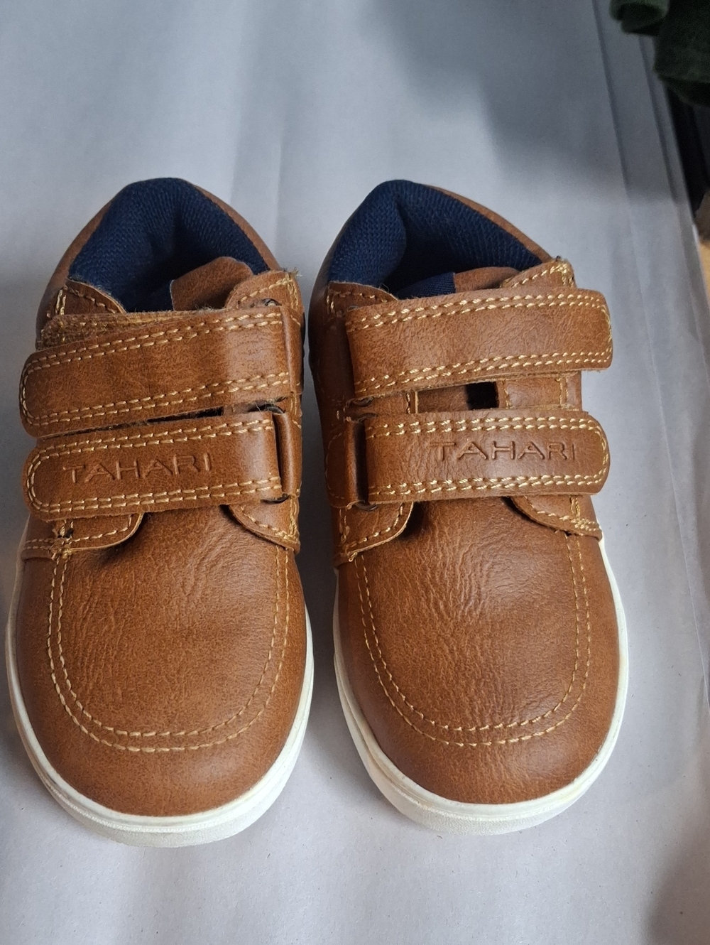 Tahari Brown and Navy Kids Velcro Sneakers